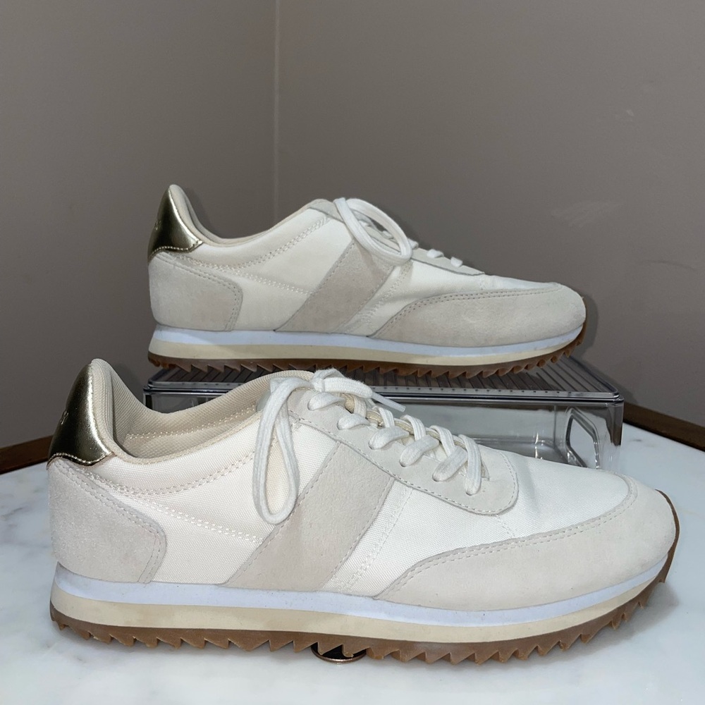 J. Crew Women's Shoes Sneakers Trainers Cream with Gold Accents